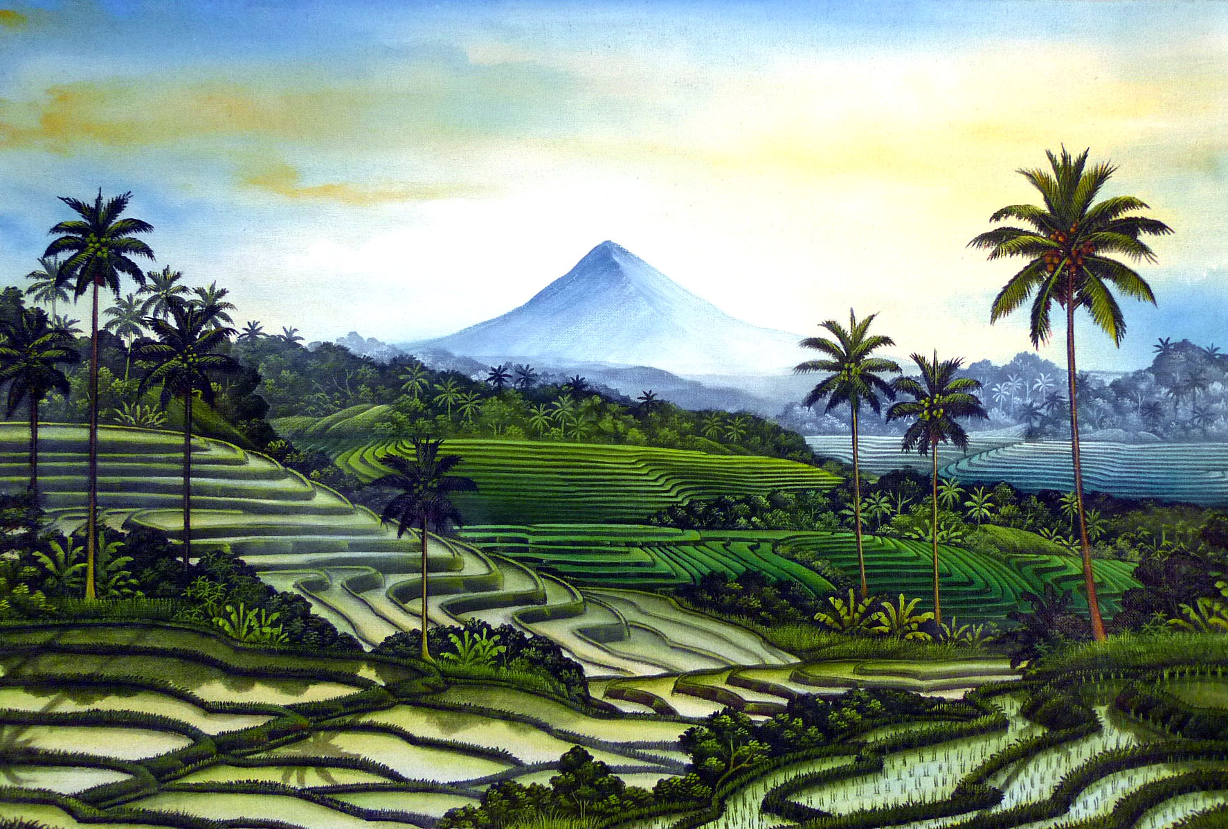 Hand painting Balinese Bali Terraced Paddy Field Very Intricate 200 eBay